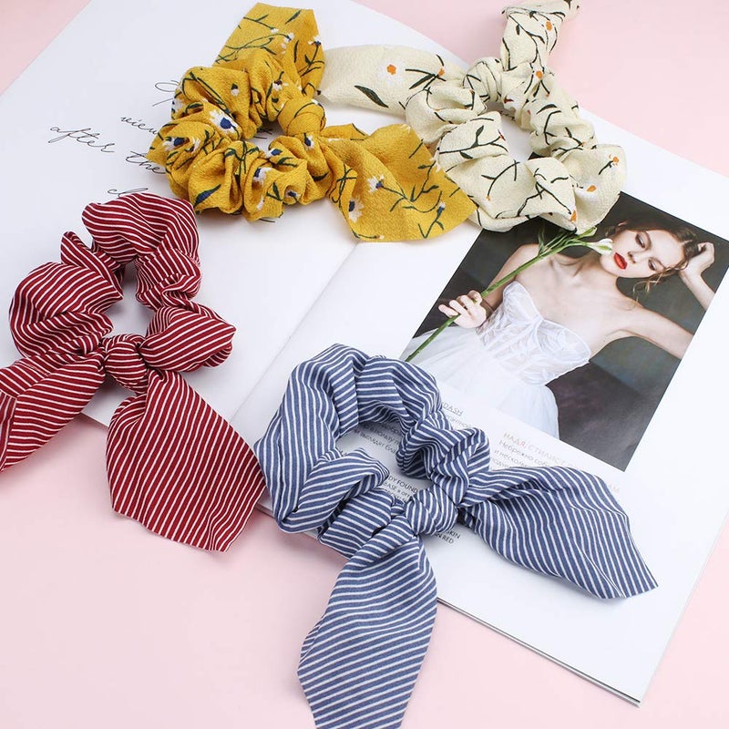 AOPRIE Chiffon Hair Bunny Ear Scrunchies with Bow - 20Pcs Elegant Hair Elastics, Ponytail Holders & Soft Hair Bands - Image 4